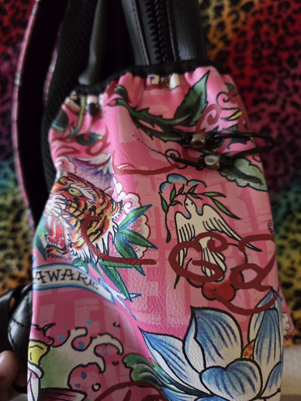 Ed Hardy Pink Tattoo-Print Skull & Floral Backpack - Picture 4 of 7
